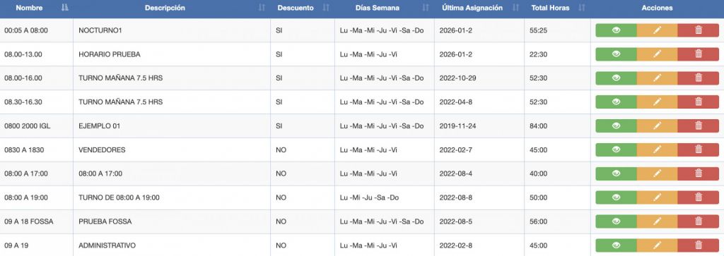 Mantención de Horarios